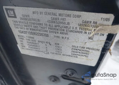 2006 GMC Envoy Sle from USA, damaged, VIN 1GKDT13S962226700